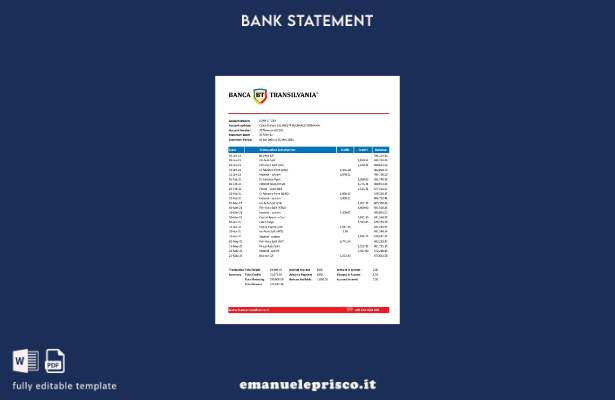 modello word di estratto conto bancario Romania Banca Transilvania in stile veri